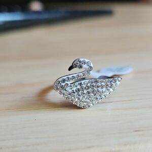 Silver Crystal Swan Ring